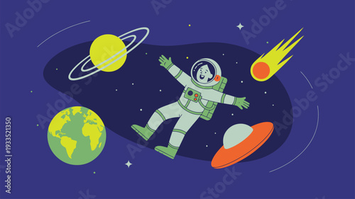 Astronaut in space with planets