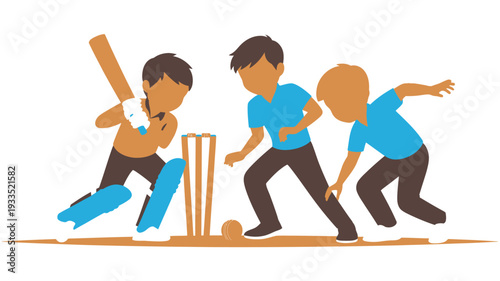 Boys playing cricket game