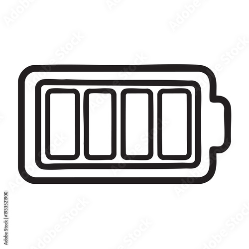 Battery icon illustration showing full charge level with four bars displayed in a simple graphic design