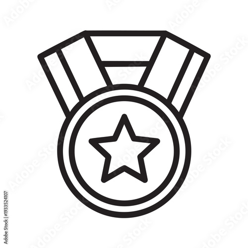 A simple line art illustration of a medal with a star symbol on a plain background from a frontal viewpoint