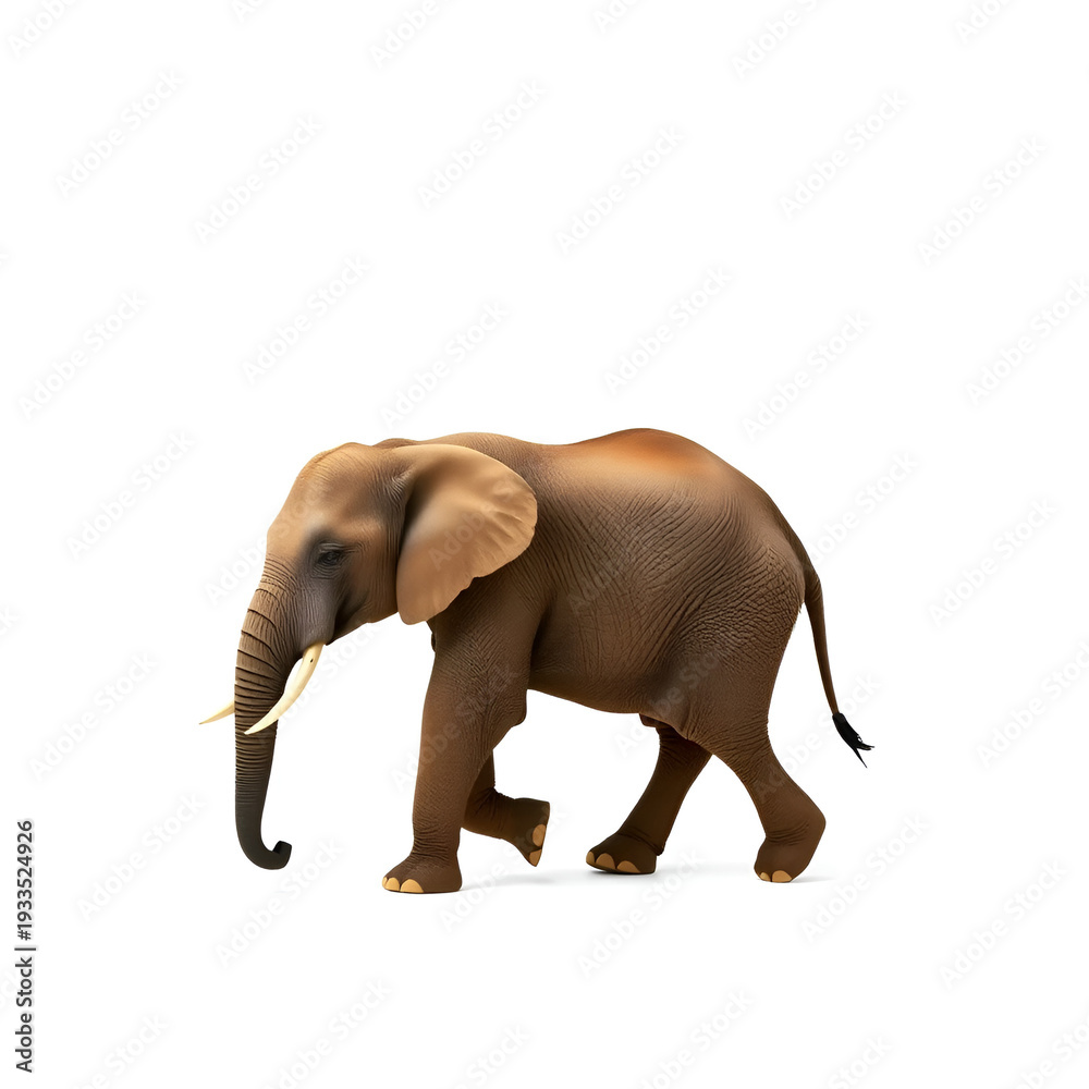 Fototapeta premium A Young Elephant Walking on a White Background