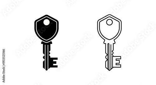 Set of 2 Security Key Icons Vector, Featuring Solid Black and Outline Styles for Digital Access and Protection Concepts