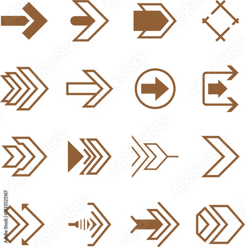 Brown Arrow Icon Collection: Directional Pointers for Navigation and Design Elements