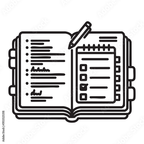 An open notebook with a pencil on top, symbolizing writing and planning, viewed from a straightforward angle