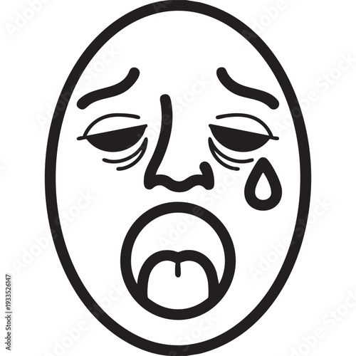 A distressed face illustration with an open mouth and tears, conveying sadness and despair, viewed from the front
