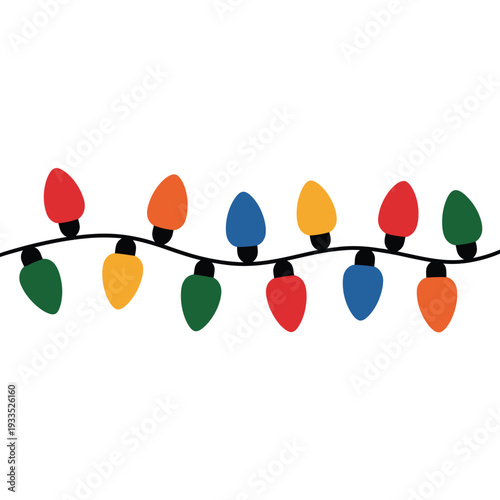 String of colorful holiday lights hangs across bright white.