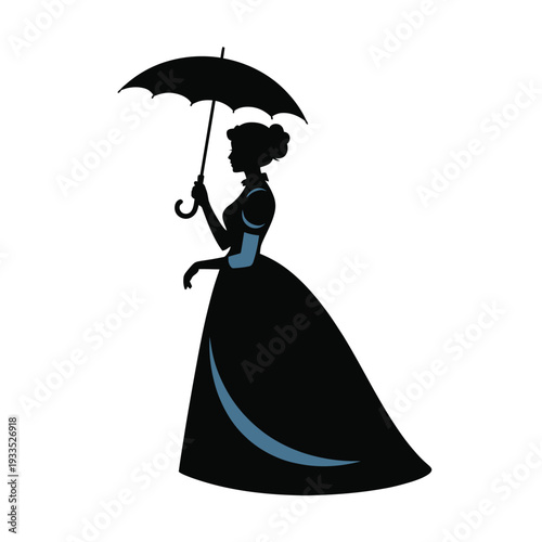 Victorian lady silhouette holding up a delicate parasol.