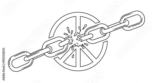 Broken Chain with Links and Wheel.