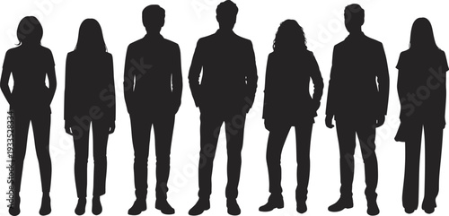 WebBusiness people silhouette, diverse team, group illustration, casual attire, professional vector, workforce design, social representation, corporate identity art