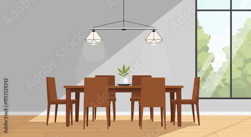 Brown Dining Chairs and Table Illustration.