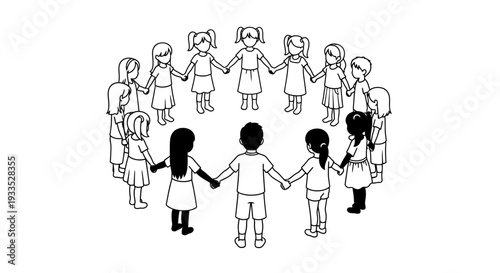 Children Holding Hands in Circle Illustration.
