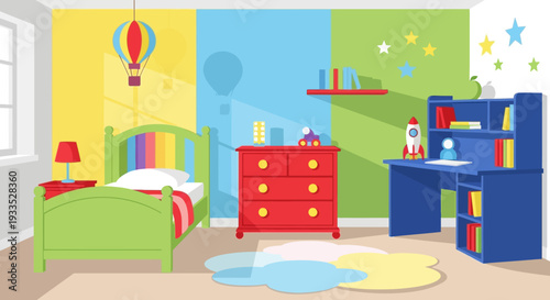 Childrens Bedroom with Furniture and Decor.