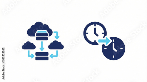 Set of 2 cloud computing and clock icons vector
