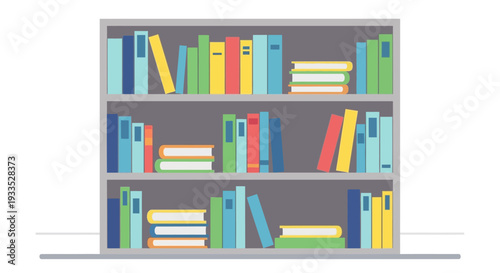 Colorful Books on Gray Bookshelf.