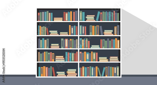 Colorful Books on Shelves in Library.