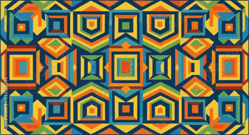 Colorful Geometric Pattern with Hexagons and Squares.