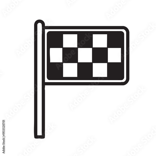 Checkered flag waving on a pole indicating the end of a racing event from a spectator's viewpoint