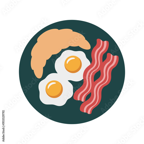 A delicious breakfast of eggs, bacon, and a croissant is served on a plate.