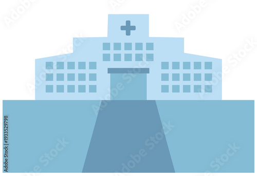 Hospital building exterior illustration with medical cross, flat design for healthcare services, clinic guidance, emergency care, public health materials, hospital directories, and medical institution