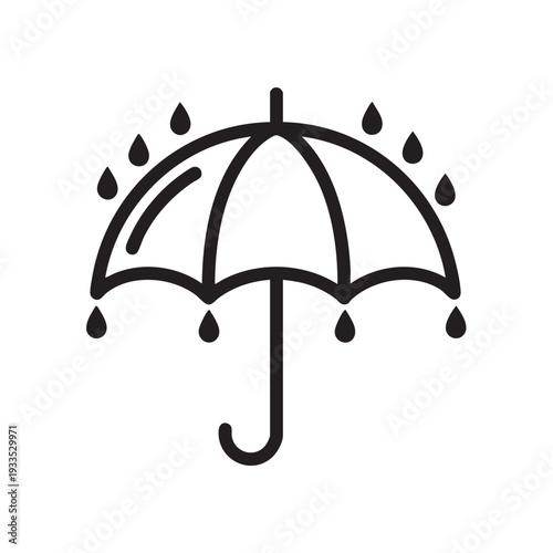 Umbrella illustration with raindrops surrounding it, symbolizing protection from rain, in a simple graphic style