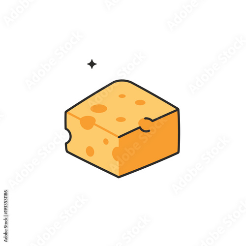 Cute Isometric Cheese Block Illustration with Sparkle