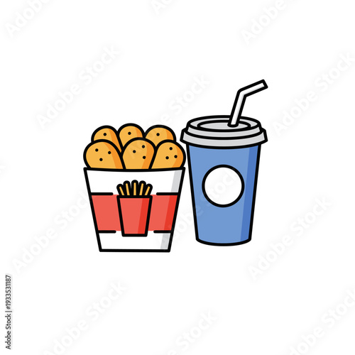 Fast Food Combo: Chicken Nuggets Bucket and Soda Drink Illustration