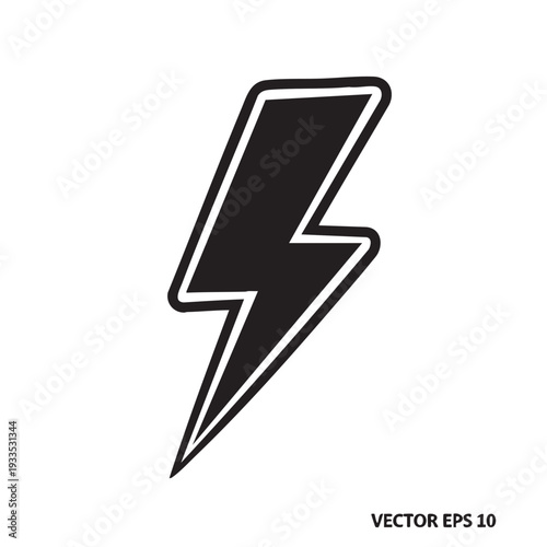 A bold black lightning bolt icon on a plain background viewed from a straightforward angle