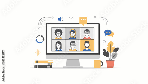 Video Conference Call on Computer Monitor.