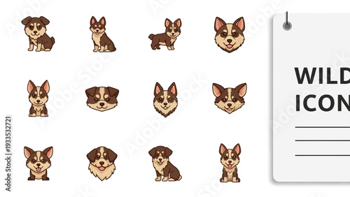 Collection of Cartoon Dog Faces and Icons.