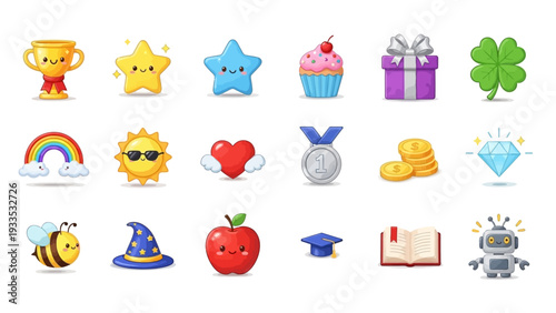 Collection of Various Colorful Cartoon Emoticon Icons.