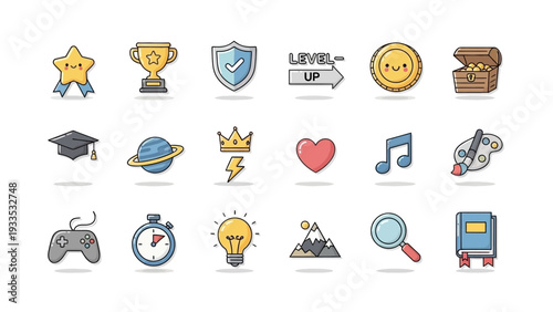 Collection of Various Cartoon Style Icons.