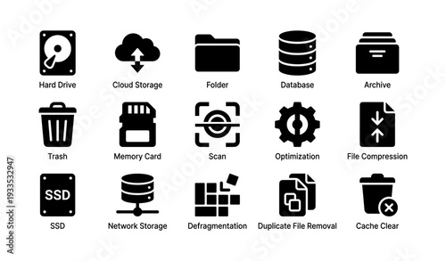 Icons representing data storage and management tools