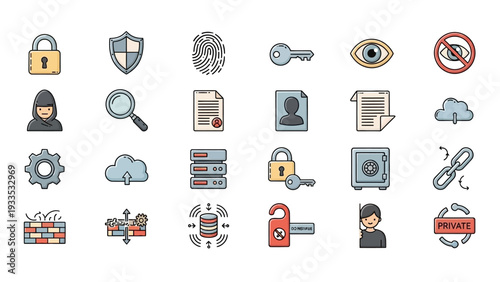 Collection of Security Icons and Symbols Online Safety.