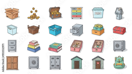 Collection of Various Cartoon Style Storage Containers.