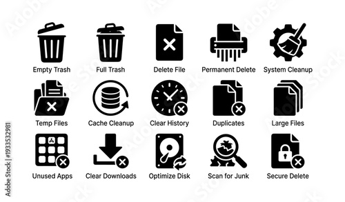 File management icons collection for digital cleanup and optimization