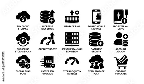Cloud storage solutions and device expansion icons