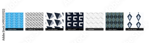 High resolution seamless patterns with bold geometric and organic designs. Vibrant, tileable backgrounds ideal for fabric printing, textile production, wallpaper, packaging, wrapping paper, scrapbook