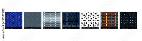 High resolution seamless patterns with bold geometric and organic designs. Vibrant, tileable backgrounds ideal for fabric printing, textile production, wallpaper, packaging, wrapping paper, scrapbook