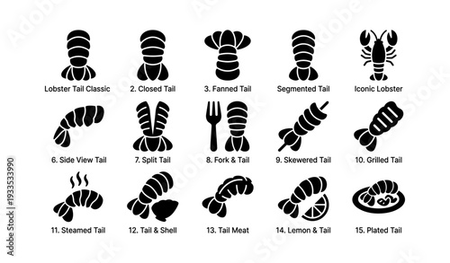 Lobster tail charts with cooking styles and kitchen icons