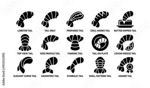 Lobster tail icons set: styles and presentation variations