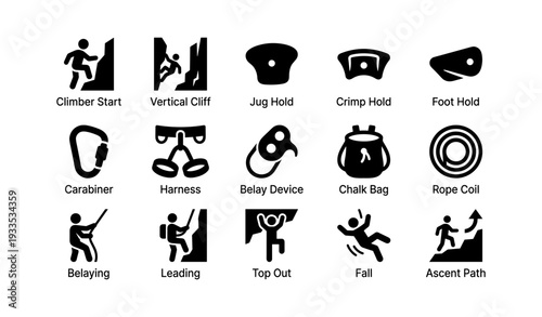 Rock climbing icons: equipment and techniques overview