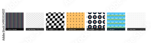 High resolution seamless patterns with bold geometric and organic designs. Vibrant, tileable backgrounds ideal for fabric printing, textile production, wallpaper, packaging, wrapping paper, scrapbook