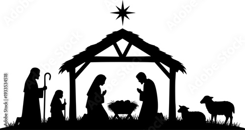 Nativity Scene silhouette vector art black color design and solid white background
