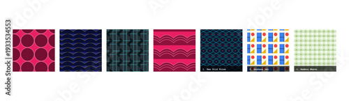 High resolution seamless patterns with bold geometric and organic designs. Vibrant, tileable backgrounds ideal for fabric printing, textile production, wallpaper, packaging, wrapping paper, scrapbook