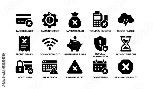 Icons representing payment and transaction failures