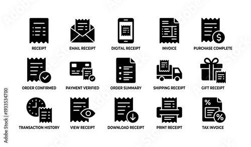 Digital and traditional receipts icons set for transactions and invoices