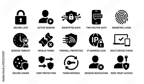 Icons representing cybersecurity features and privacy tools