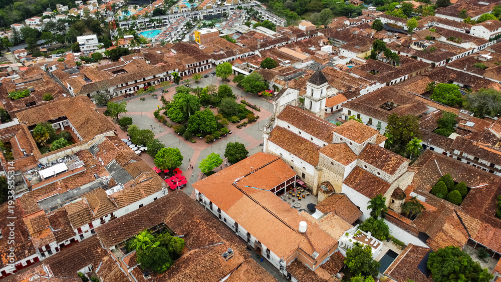Fototapeta premium Santa Fe de Antioquia, Colombia. February 15, 2026. Aerial drone image of the municipality, founded as Antioquia on December 4, 1541.