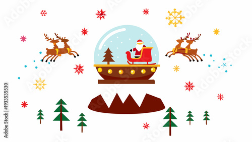 Festive winter scene with santa claus reindeer and snow globes
