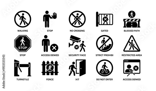 Safety and access control icons for restricted entry and security